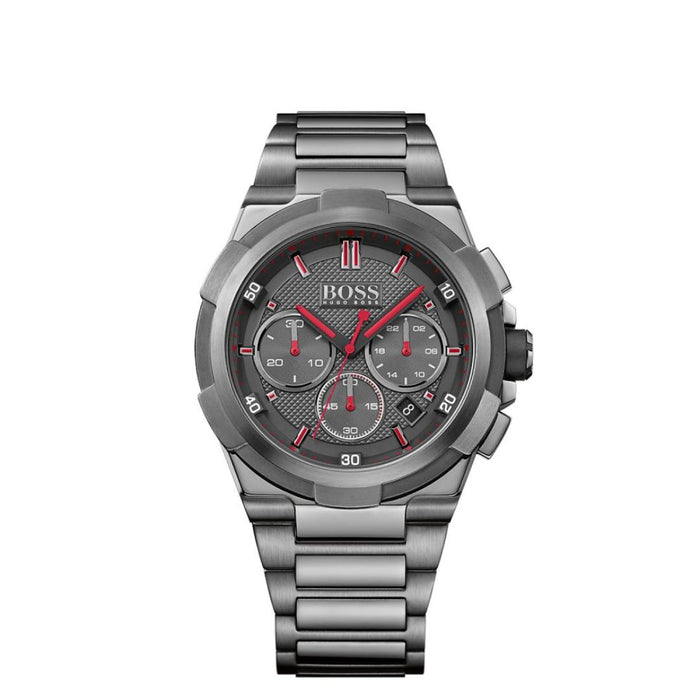 Hugo Boss Chronograph – Gunmetal Grey with Red Accents 1513361 - Authentic