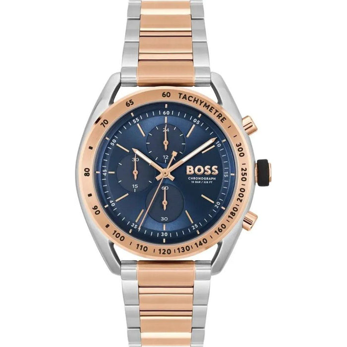 Hugo Boss Men’s Rose Gold & Silver Chronograph Watch – Blue Dial | Tachymeter 1514026 - Authentic