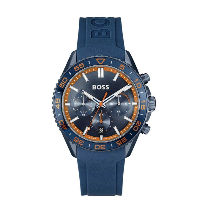 Hugo Boss Marine Sport Chronograph – Blue & Orange Silicone Strap 1514142 - Authentic