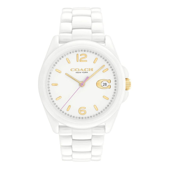 Coach White Ceramic Women’s Watch with Gold Accents & Date Display 14503925 - Authentic