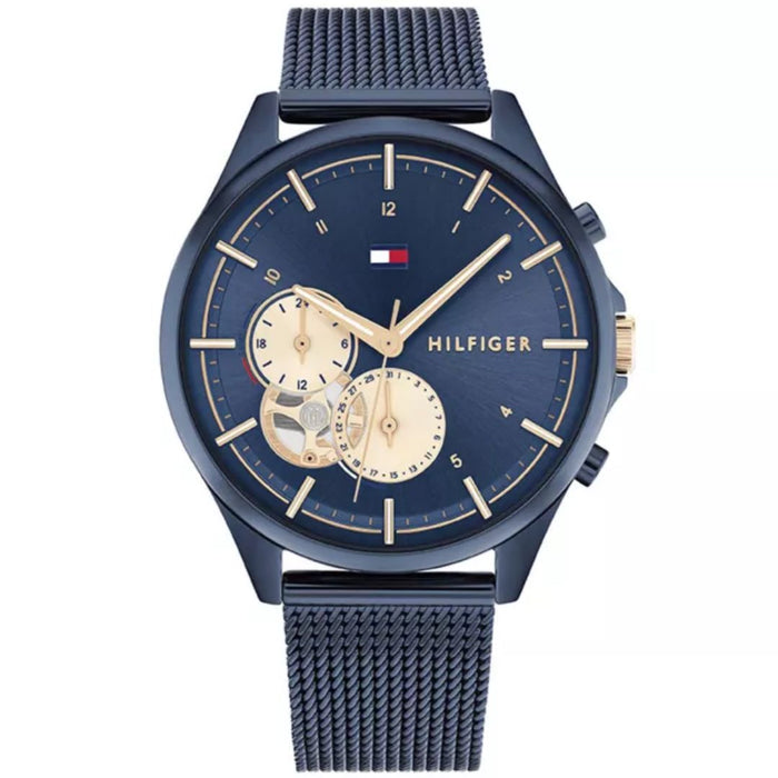 Tommy Hilfiger Blue Chronograph Watch with Gold Accents, Mesh Bracelet 1782418 - Authentic