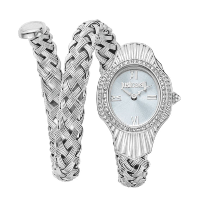 Just Cavalli Women’s Wrap Bracelet Watch – Silver with Crystal Bezel JC1L305M0015