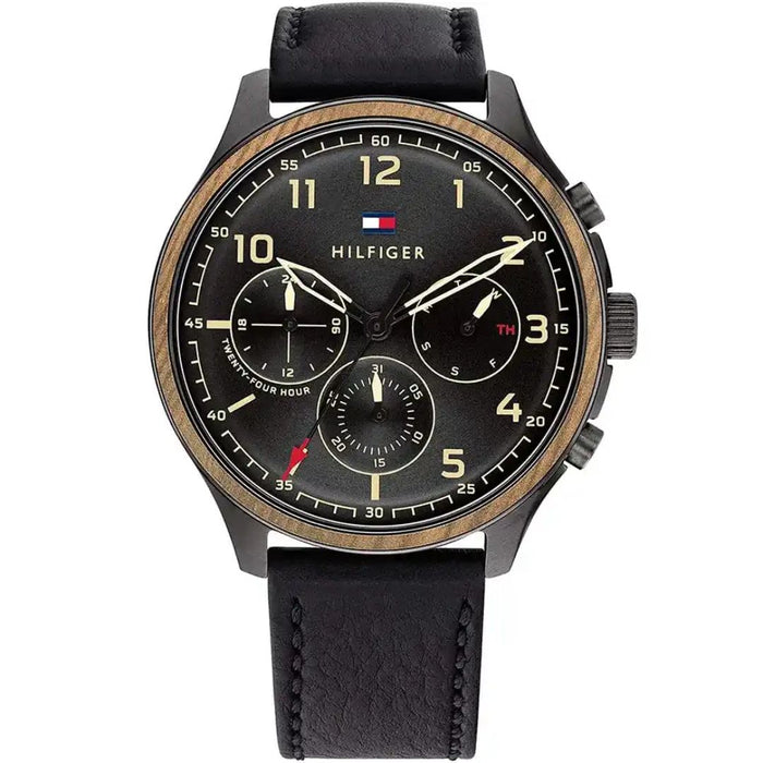 Tommy Hilfiger Men’s Black Chronograph Watch with Leather Strap 1791854 - Authentic