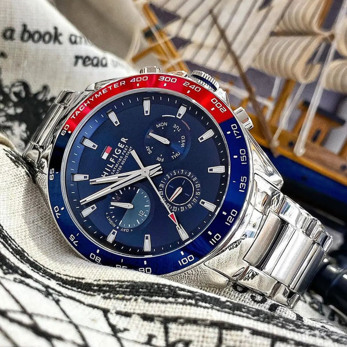 Tommy Hilfiger Men’s Sport Chronograph Watch with Blue & Red 1791968 - Authentic