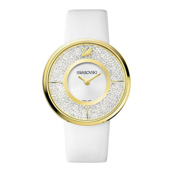 Swarovski Crystalline Pure Gold-Tone White Leather Watches  1184025 - Authentic