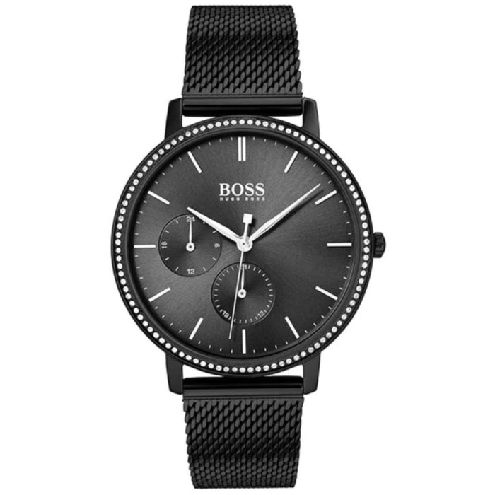 Hugo Boss Infinity Black Dial Black Mesh Bracelet Watch for Women 1502521 Authentic