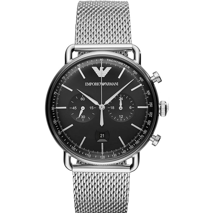 Emporio Armani Men's Chronograph Stainless Steel Black Dial 43mm Aviator Watch Authentic AR11104