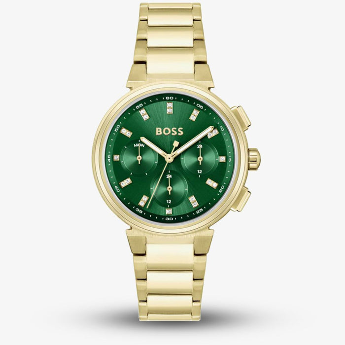 NEW FASHION HUGO BOSS LADY WATCH HB1502679 GREEN FACE GOLD STYLE Authentic