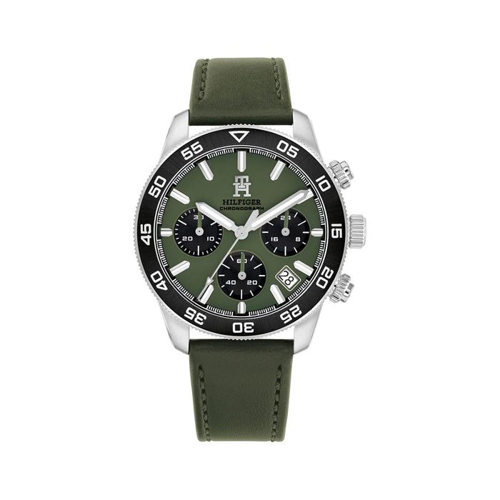 Tommy Hilfiger Chronograph – Military Green Dial & Green Leather Strap 1792188 - Authentic