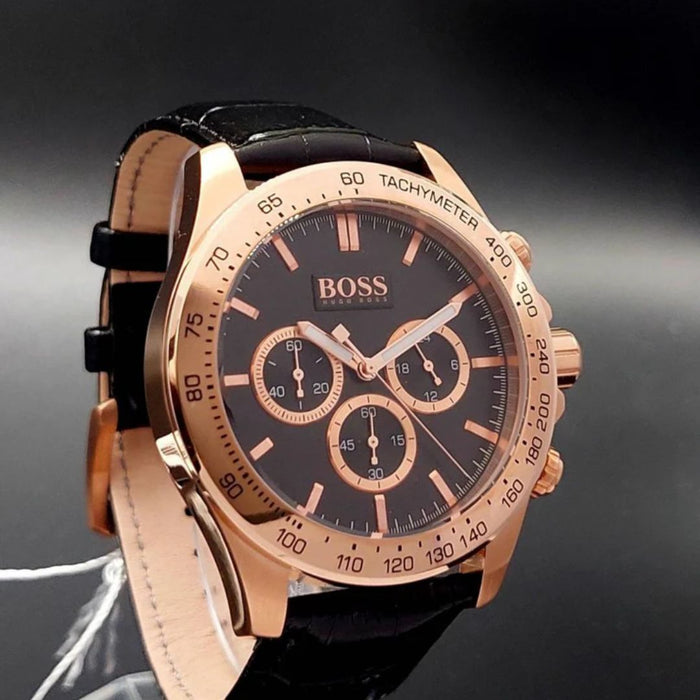 Hugo Boss Men’s Chronograph Tachymeter Watch – Rose Gold Case 1513179 - Authentic
