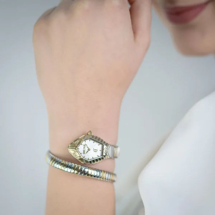 Just Cavalli Women's Gold & Silver Snake Coil Watch – White Dial JC1L356M0055 - Authentic