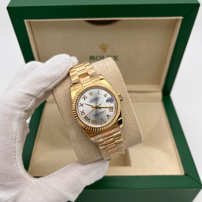 Rolex Datejust 31mm Grey Dial With Roman Numbers And Gold Bracelets