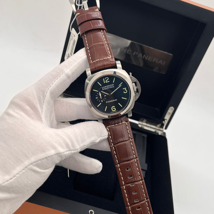 Panerai Luminor Marina Titanium watch 44mm brushed titanium case and a brown leather strap