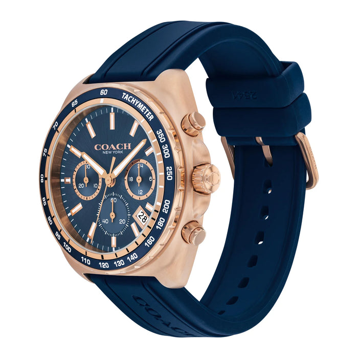 Coach Charter Chronograph Blue Dial Silicone Strap Men's Watch 14602730- Authentic