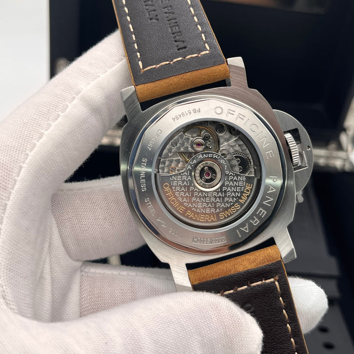 Panerai Luminor Titanium watch 44mm brushed titanium case and a brown leather strap