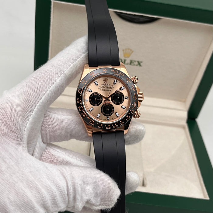 Rolex Daytona Leather  Watch Band Rubber RoseGold Dial 40mm (5A+)