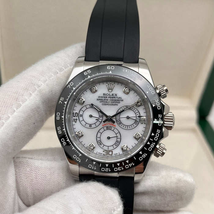 Rolex Daytona Leather  Watch Band Rubber 40mm white mother-of-pearl dial (5A+)