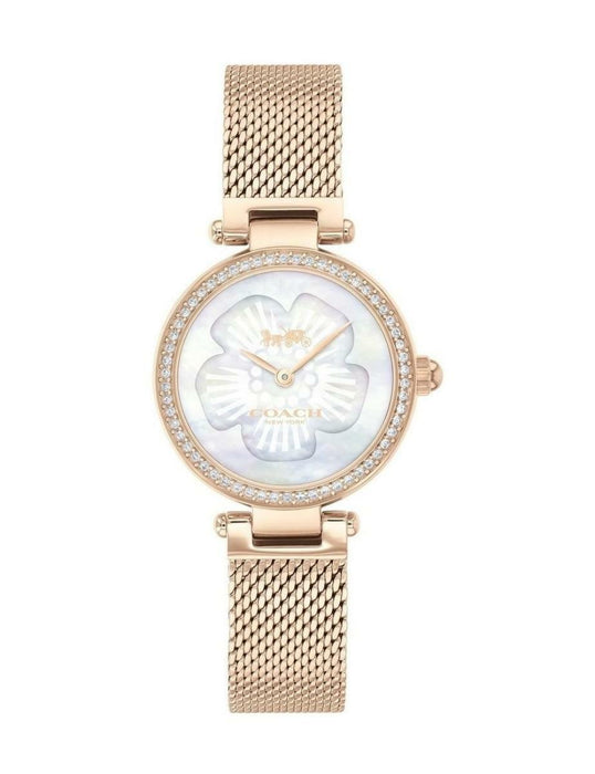Coach Women’s Floral Dial Quartz Watch – Rose gold Bracelet with Gold & Crystal Accents 14503511 - Authentic