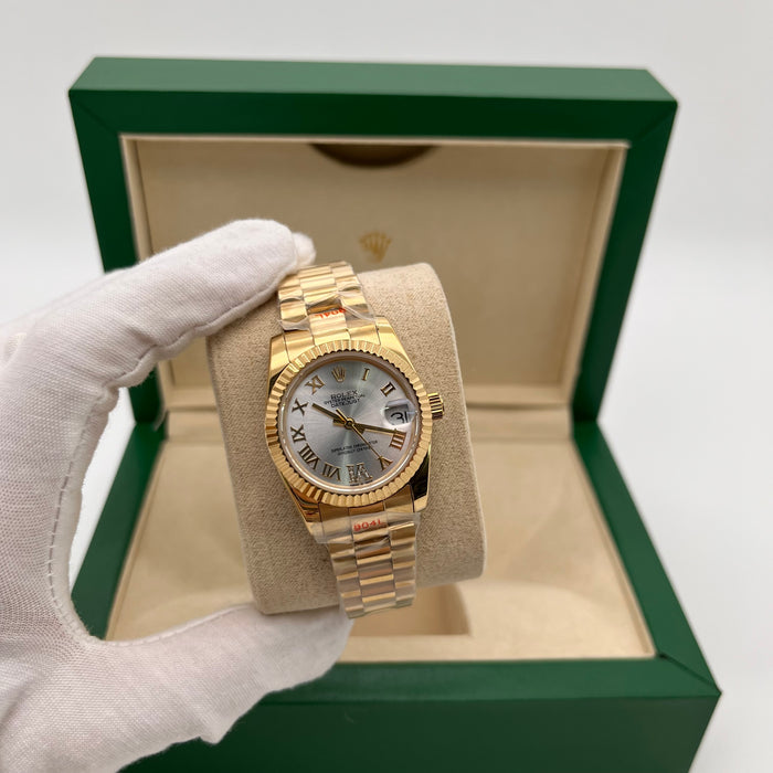 Rolex Datejust 31mm Grey Dial With Roman Numbers And Gold Bracelets