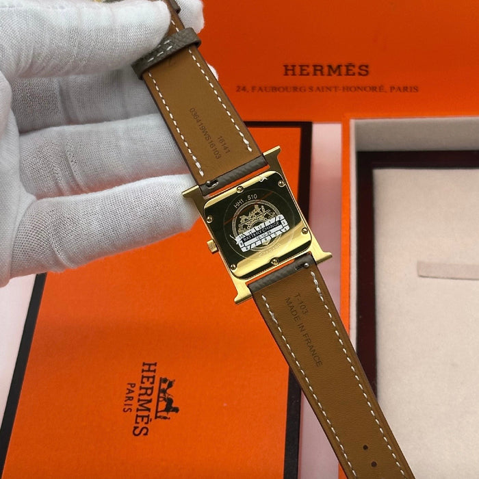 H Gold Stress With Tan Strap Watch