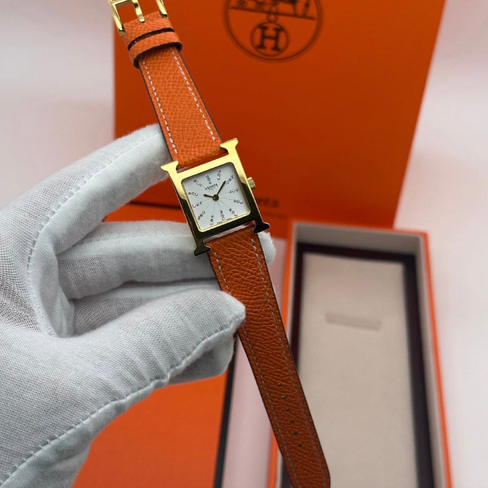 H Gold Black Dial With Orange Leather Strap Watch