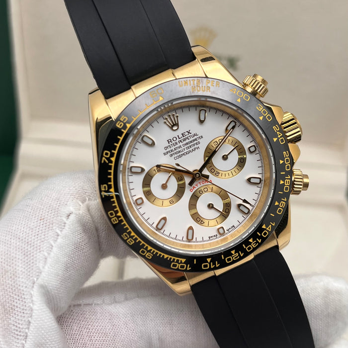 Rolex Daytona Leather  Watch Band Rubber whiteGold Dial 40mm (5A+)