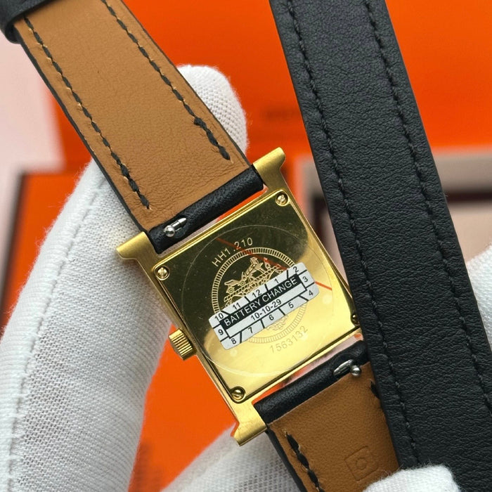 “H” Gold With Black Strap Watch