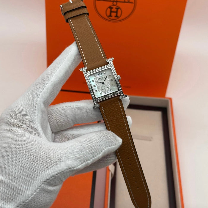 Chrono H Gold Diamond Dial With Brown Leather Strap Watch