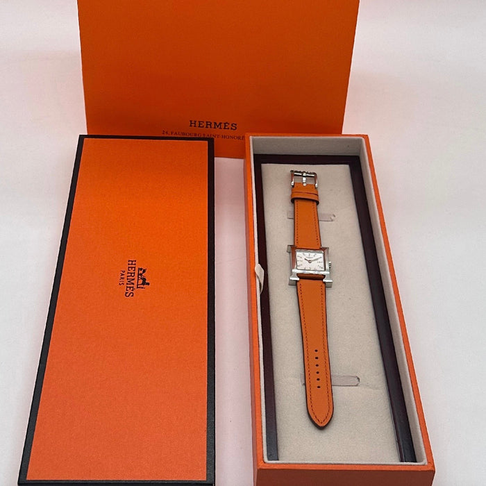 H Silver Stress Dial With Orange Leather Strap