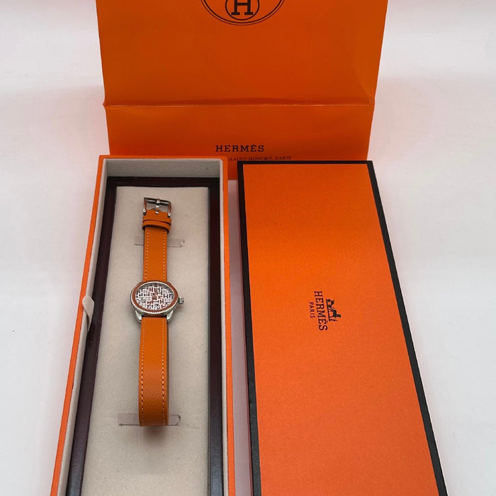 Arceau Silver In Steel With Orange Leather Strap