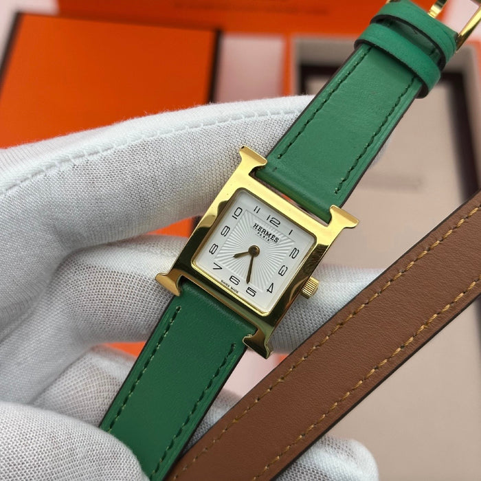 “H” Gold With Green Strap Watch