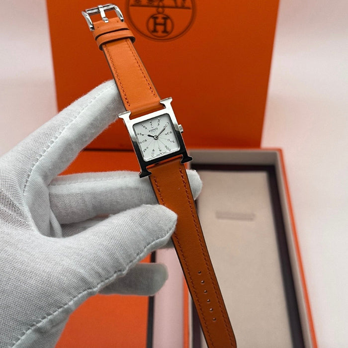 H Silver Stress Dial With Orange Leather Strap
