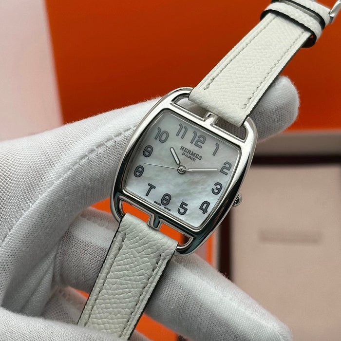 “H” Cape Cod Silver Plated White Strap Watch For Women