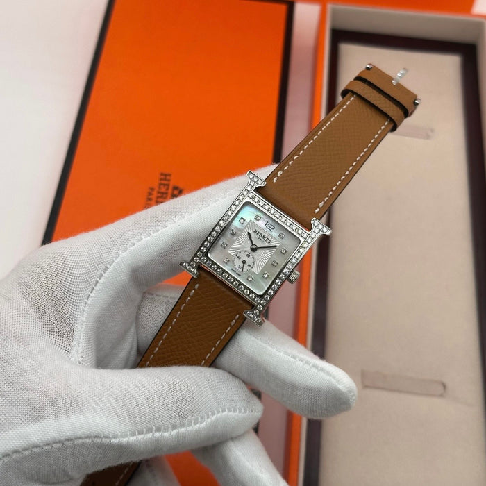 Chrono H Gold Diamond Dial With Brown Leather Strap Watch