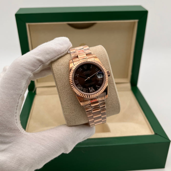 Rolex Datejust 31mm Rose Gold Bracelet With Chocolate Brown Dial(5A+)