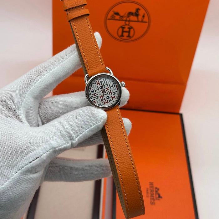 Arceau Silver In Steel With Orange Leather Strap