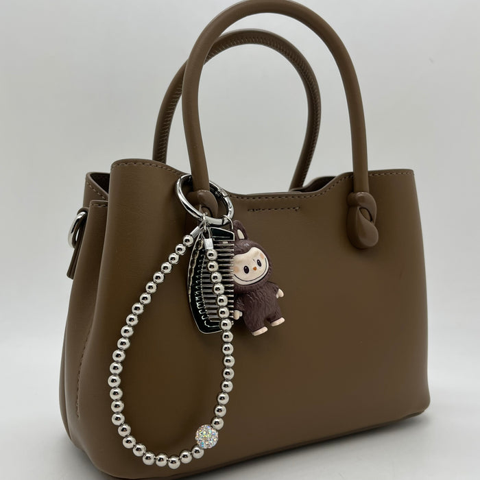 Genuine Leather Women Mini Cross Bag With Labubu Charm