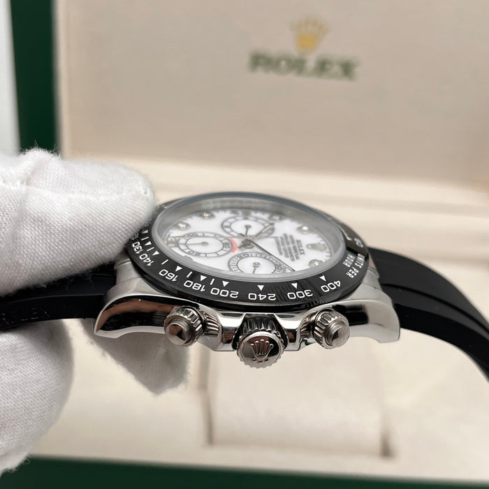 Rolex Daytona Leather  Watch Band Rubber 40mm white mother-of-pearl dial (5A+)