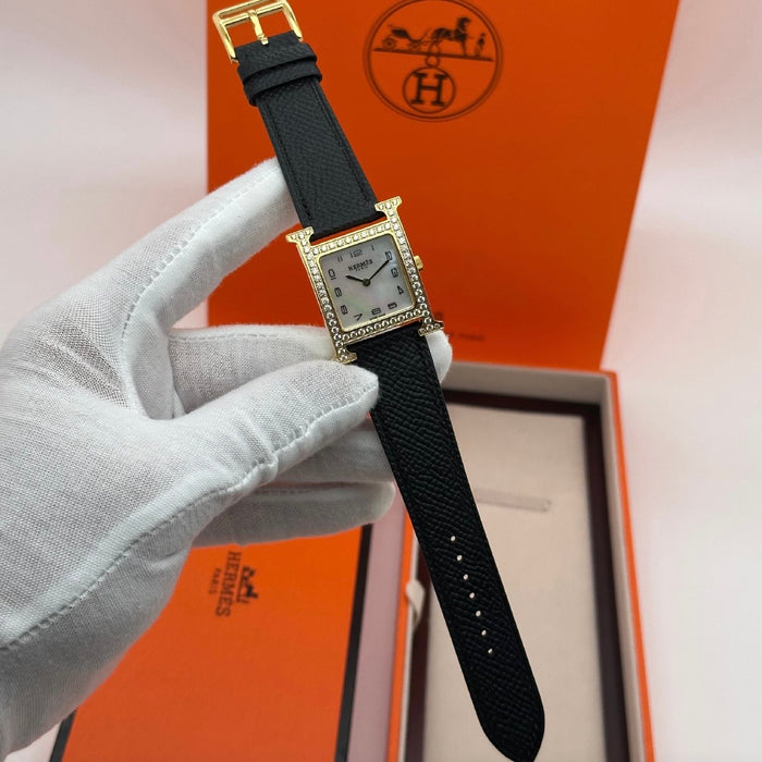 H Gold Stress With Black Strap Watch