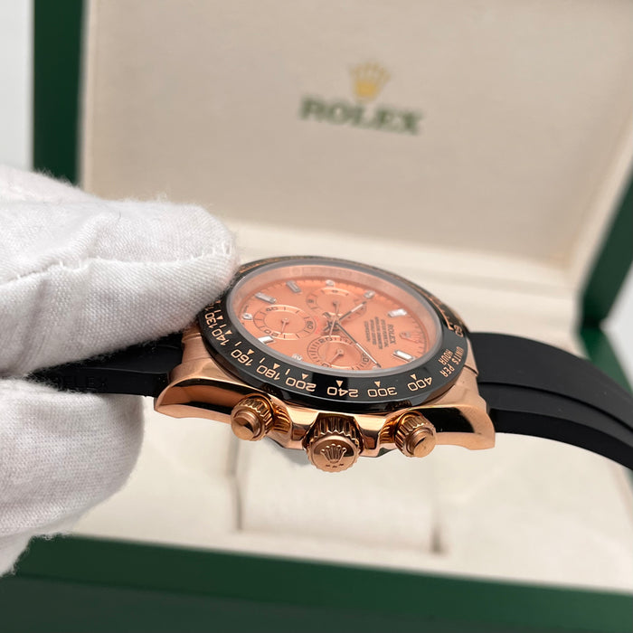 Rolex Daytona Leather  Watch Band Rubber RoseGold Dial 40mm (5A+)