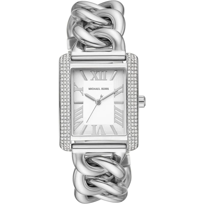 Michael Kors For Women Mini Emery Pavé Silver-Tone Curb Link Watch MK7438 Authentic