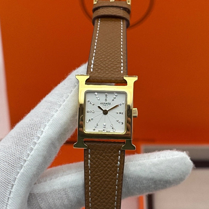 H Gold Stress Dial With Tan Leather Strap Watch