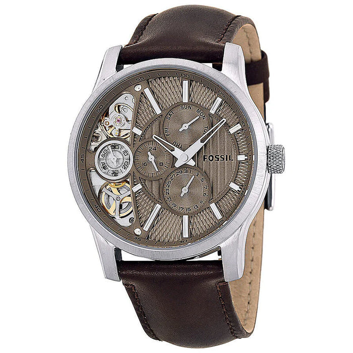 Fossil Twist Chronograph Multifunction Taupe Dial Brown Leather Strap Watch For Men - ME1098