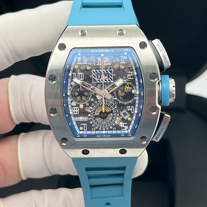 Richard Mille RM011AJTI/111 Flyback Chronograph Titanium – Blue Edition | Swiss Super Clone Automatic Skeleton
