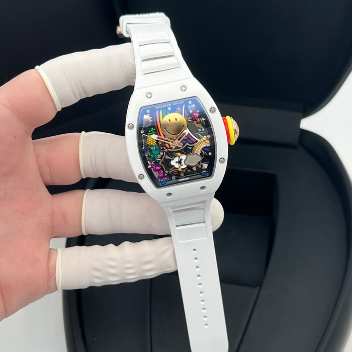 Richard Mille RM88 Smiley Art Skeleton Watch – White Ceramic & White Strap | Swiss Super Clone Automatic