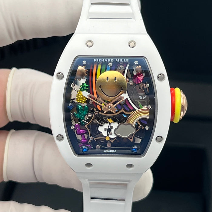 Richard Mille RM88 Smiley Art Skeleton Watch – White Ceramic & White Strap | Swiss Super Clone Automatic