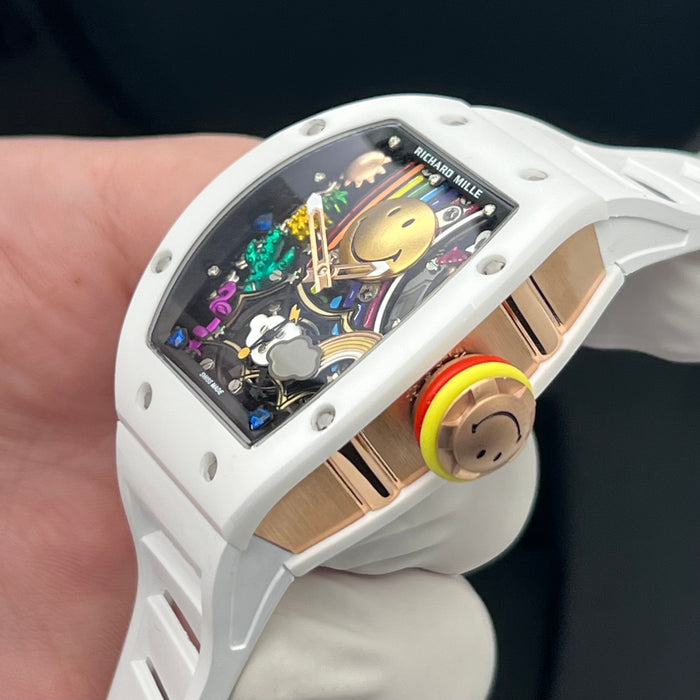Richard Mille RM88 Smiley Art Skeleton Watch – White Ceramic & White Strap | Swiss Super Clone Automatic