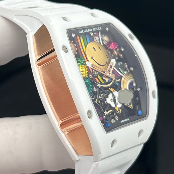 Richard Mille RM88 Smiley Art Skeleton Watch – White Ceramic & White Strap | Swiss Super Clone Automatic