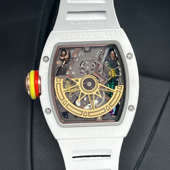 Richard Mille RM88 Smiley Art Skeleton Watch – White Ceramic & White Strap | Swiss Super Clone Automatic