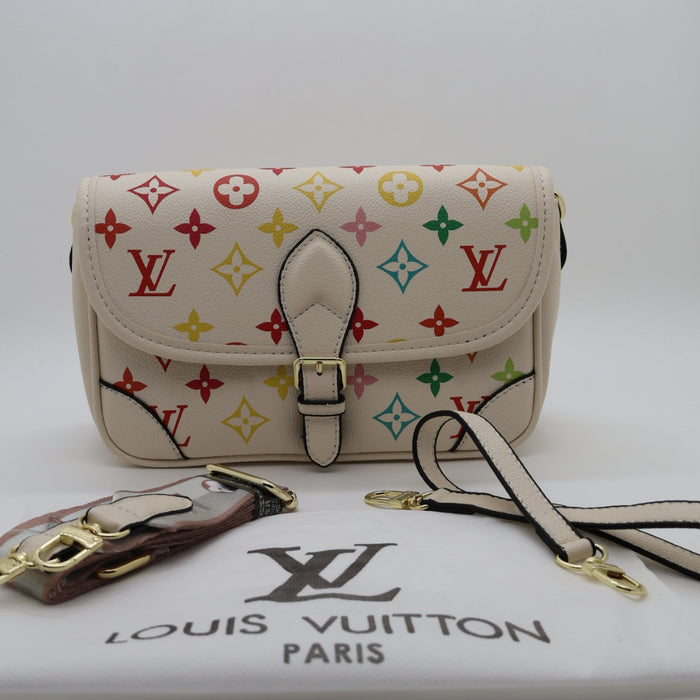 Louis Vuitton Multicolor Monogram Flap Bag in Cream Leather